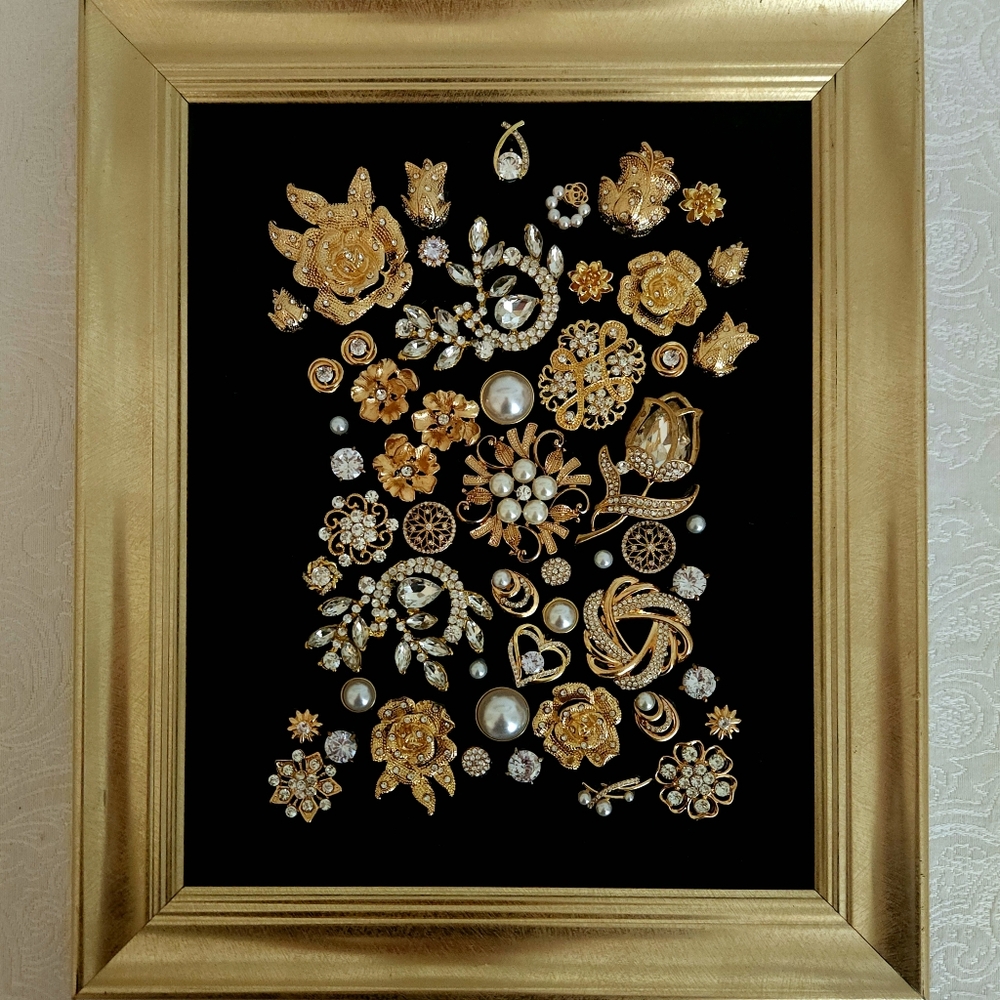 Custom Made Gold And Pearl Jewelry Art For Home Or Wall Decor